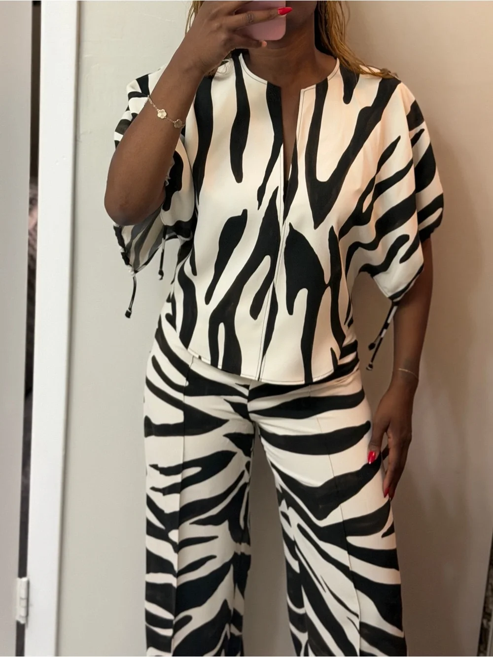 Zara Black & White Zebra-Print Wide-Leg two Piece Set - Picture 6 of 13